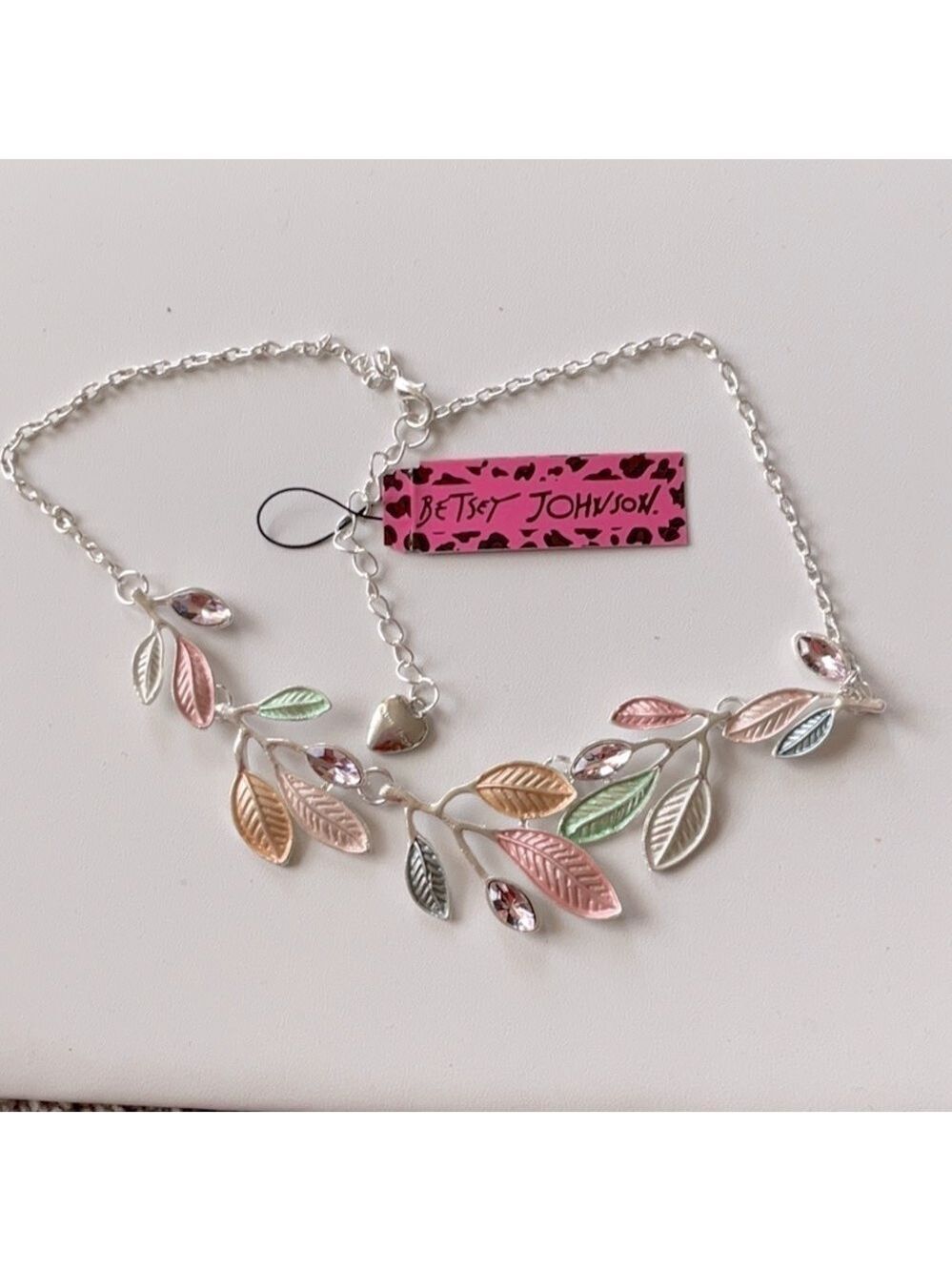 Betsey Johnson Silver Crystal Leaf Collar Choker Necklace